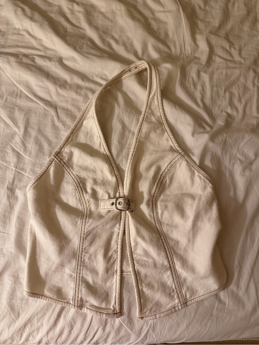 Garage Cream Halter Top with Front Buckle